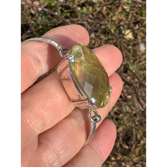 Lemon Citrine Latch Bangle Handmade Sterling 925 Silver 6.5" - Picture 7 of 11